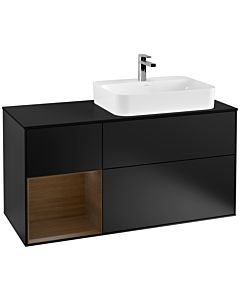 Villeroy und Boch Finion Waschtischunterschrank F392GNPD 120cm, Abdeckplatte black matt, Regal links Walnut veneer, Black matt lacquer