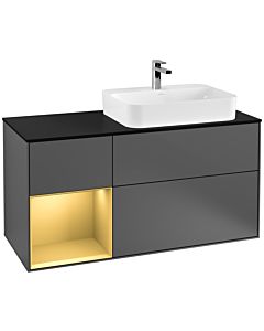 Villeroy und Boch Finion Villeroy und Boch F392HFGK 120cm, plaque de finition noir mat, étagère gauche or mat, anthracite mat