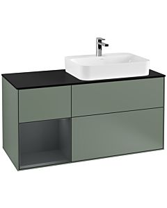Villeroy und Boch Finion Waschtischunterschrank F392HGGM 120cm, Abdeckplatte black matt, Regal links Midnight Blue Matt Lacquer, Olive Matt Lacquer