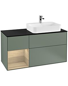 Villeroy und Boch Finion Villeroy und Boch F392PCGM 120cm, plaque de finition noir mat, étagère gauche Oak Veneer , Olive Matt Lacquer