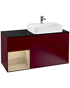 Villeroy und Boch Finion Waschtischunterschrank F392PCHB 120cm, Abdeckplatte black matt, Regal links Oak Veneer, Peony Matt