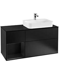 Villeroy und Boch Finion Waschtischunterschrank F392PDPD 120cm, Abdeckplatte black matt, Regal links Black matt lacquer, Black matt lacquer
