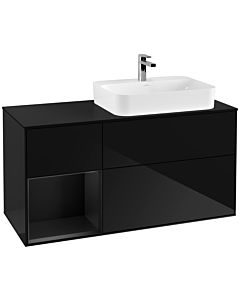 Villeroy und Boch Finion Villeroy und Boch F392PDPH 120cm, plaque de finition noir mat, étagère gauche laqué noir mat, Glossy Black Lacquer