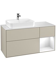 Villeroy und Boch Finion Villeroy und Boch F401GFHH 120cm, plaque de finition blanc mat, étagère à droite Laque blanc brillant, Sand Matt Lacquer