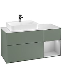 Villeroy und Boch Finion Villeroy und Boch F401GJGM 120cm, plaque de recouvrement blanc mat, étagère droite gris clair mat, Olive Matt Lacquer