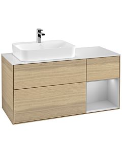 Villeroy und Boch Finion Waschtischunterschrank F401GJPC 120cm, Abdeckplatte white matt, Regal rechts Light grey matt, Oak Veneer