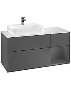 Villeroy und Boch Finion Waschtischunterschrank F401GKGK 120cm, Abdeckplatte white matt, Regal rechts Anthracite matt, Anthracite matt
