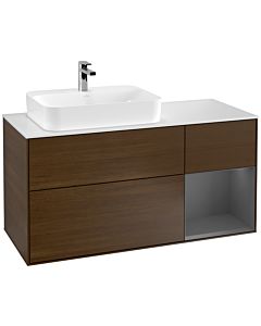 Villeroy und Boch Finion Villeroy und Boch F401GKGN 120cm, plaque de recouvrement blanc mat, étagère droite anthracite mat, placage noyer