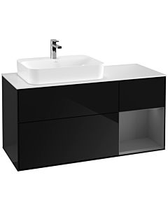 Villeroy und Boch Finion Villeroy und Boch F401GKPH 120cm, plaque de recouvrement blanc mat, étagère droite anthracite mat, Glossy Black Lacquer