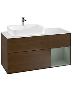 Villeroy und Boch Finion Villeroy und Boch F401GMGN 120cm, plaque de finition blanc mat, étagère à droite Olive Matt Lacquer , placage Olive Matt Lacquer