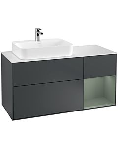 Villeroy und Boch Finion Waschtischunterschrank F401GMHG 120cm, Abdeckplatte white matt, Regal rechts Olive Matt Lacquer, Midnight Blue Matt Lacquer