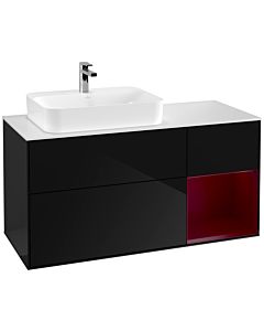 Villeroy und Boch Finion Waschtischunterschrank F401HBPH 120cm, Abdeckplatte white matt, Regal rechts Peony, Glossy Black Lacquer