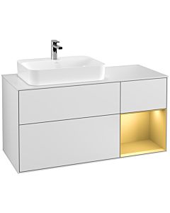 Villeroy und Boch Finion Villeroy und Boch F401HFMT 120cm, plaque de recouvrement blanc mat, étagère droite or mat, laqué blanc mat