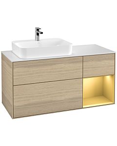 Villeroy und Boch Finion Villeroy und Boch F401HFPC 120cm, plaque de recouvrement blanc mat, étagère droite or mat, Oak Veneer