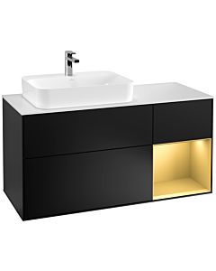 Villeroy und Boch Finion Waschtischunterschrank F401HFPD 120cm, Abdeckplatte white matt, Regal rechts Gold matt, Black matt lacquer