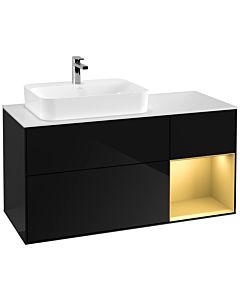 Villeroy und Boch Finion Villeroy und Boch F401HFPH 120cm, plaque de recouvrement blanc mat, étagère droite or mat, Glossy Black Lacquer