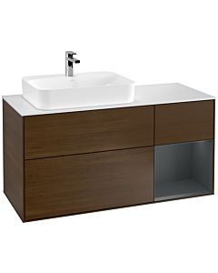 Villeroy und Boch Finion Villeroy und Boch F401HGGN 120cm, plaque de finition blanc mat, étagère à droite Midnight Blue Matt Lacquer , placage noyer