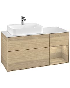 Villeroy und Boch Finion Waschtischunterschrank F401PCPC 120cm, Abdeckplatte white matt, Regal rechts Oak Veneer, Oak Veneer