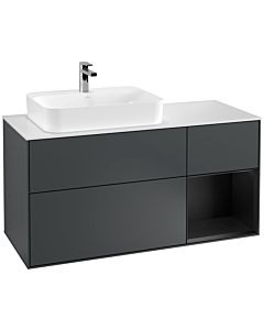 Villeroy und Boch Finion Waschtischunterschrank F401PDHG 120cm, Abdeckplatte white matt, Regal rechts Black matt lacquer, Midnight Blue Matt Lacquer