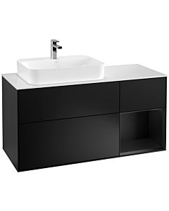 Villeroy und Boch Finion Waschtischunterschrank F401PDPD 120cm, Abdeckplatte white matt, Regal rechts Black matt lacquer, Black matt lacquer