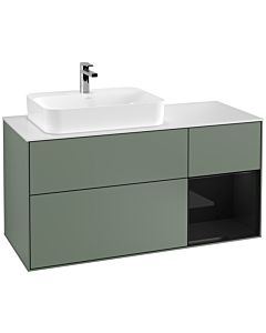 Villeroy und Boch Finion Waschtischunterschrank F401PHGM 120cm, Abdeckplatte white matt, Regal rechts Glossy Black Lacquer, Olive Matt Lacquer