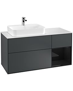 Villeroy und Boch Finion Waschtischunterschrank F401PHHG 120cm, Abdeckplatte white matt, Regal rechts Glossy Black Lacquer, Midnight Blue Matt Lacquer