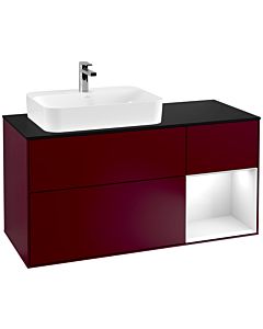 Villeroy und Boch Finion Villeroy und Boch F402GFHB 120cm, plaque de finition noir mat, étagère à droite laqué blanc brillant, Peony Matt