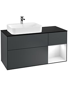 Villeroy und Boch Finion Villeroy und Boch Finion F402GFHG 120cm, cover plate black matt, shelf on the right Glossy white lacquer, midnight Blue Matt Lacquer