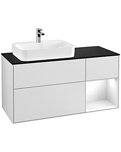 Villeroy und Boch Finion Villeroy und Boch Finion F402GFMT 120cm, cover plate black matt, shelf on the right Glossy white lacquer, white matt lacquer