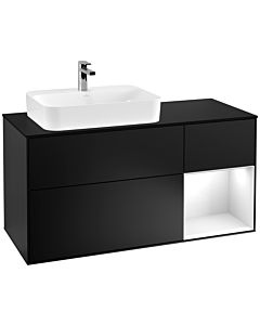 Villeroy und Boch Finion Waschtischunterschrank F402GFPD 120cm, Abdeckplatte black matt, Regal rechts Glossy white lacquer, Black matt lacquer