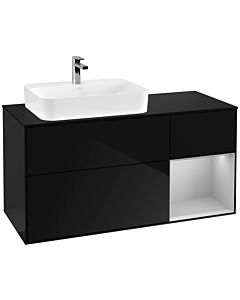 Villeroy und Boch Finion Villeroy und Boch F402GJPH 120cm, plaque de finition noir mat, étagère à droite gris clair mat, Glossy Black Lacquer