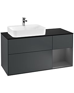 Villeroy und Boch Finion Waschtischunterschrank F402GKHG 120cm, Abdeckplatte black matt, Regal rechts Anthracite matt, Midnight Blue Matt Lacquer