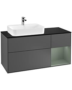 Villeroy und Boch Finion Waschtischunterschrank F402GMGK 120cm, Abdeckplatte black matt, Regal rechts Olive Matt Lacquer, Anthracite matt