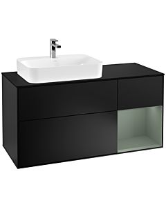Villeroy und Boch Finion Waschtischunterschrank F402GMPD 120cm, Abdeckplatte black matt, Regal rechts Olive Matt Lacquer, Black matt lacquer