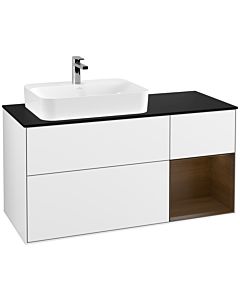 Villeroy und Boch Finion Villeroy und Boch Finion F402GNGF 120cm, cover plate black matt, shelf on the right walnut veneer, glossy white lacquer