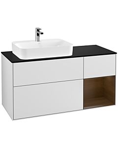 Villeroy und Boch Finion Villeroy und Boch Finion F402GNMT 120cm, cover plate black matt, shelf on the right walnut veneer, white matt lacquer