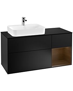 Villeroy und Boch Finion Villeroy und Boch F402GNPD 120cm, plaque de finition noir mat, étagère à droite placage noyer, laqué noir mat