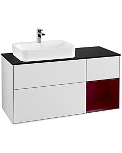 Villeroy und Boch Finion Waschtischunterschrank F402HBMT 120cm, Abdeckplatte black matt, Regal rechts Peony, White matt lacquer