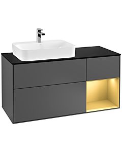 Villeroy und Boch Finion Villeroy und Boch F402HFGK 120cm, plaque de finition noir mat, étagère droite or mat, anthracite mat