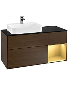 Villeroy und Boch Finion Villeroy und Boch F402HFGN 120cm, plaque de recouvrement noir mat, étagère droite or mat, placage noyer