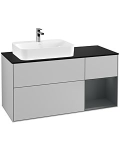 Villeroy und Boch Finion Waschtischunterschrank F402HGGJ 120cm, Abdeckplatte black matt, Regal rechts Midnight Blue Matt Lacquer, Light grey matt