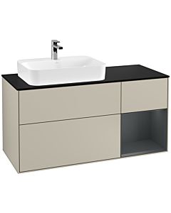 Villeroy und Boch Finion Waschtischunterschrank F402HGHH 120cm, Abdeckplatte black matt, Regal rechts Midnight Blue Matt Lacquer, Sand Matt Lacquer