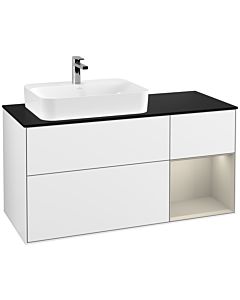 Villeroy und Boch Finion Villeroy und Boch F402HHGF 120cm, plaque de finition noir mat, étagère à droite Sand mat, laqué blanc brillant