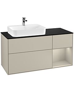 Villeroy und Boch Finion Villeroy und Boch F402HHHH 120cm, plaque de finition noir mat, étagère à droite Sand matt, Sand Matt Lacquer
