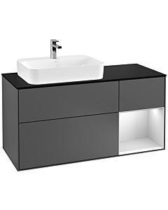 Villeroy und Boch Finion Villeroy und Boch F402MTGK 120cm, plaque de finition noir mat, étagère droite blanc laqué mat, anthracite mat