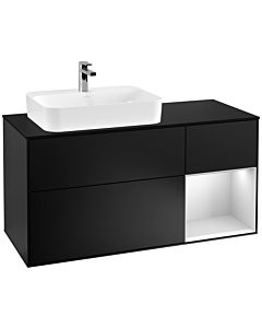 Villeroy und Boch Finion Waschtischunterschrank F402MTPD 120cm, Abdeckplatte black matt, Regal rechts White matt lacquer, Black matt lacquer