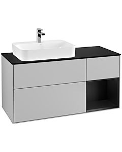 Villeroy und Boch Finion Villeroy und Boch F402PDGJ 120cm, plaque de finition noir mat, étagère à droite laqué noir mat, gris clair mat