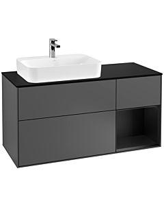 Villeroy und Boch Finion Waschtischunterschrank F402PDGK 120cm, Abdeckplatte black matt, Regal rechts Black matt lacquer, Anthracite matt