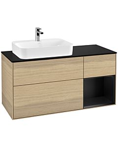 Villeroy und Boch Finion Villeroy und Boch F402PDPC 120cm, plaque de finition noir mat, étagère à droite laqué noir mat, Oak Veneer
