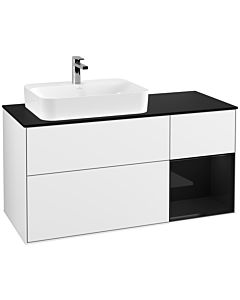 Villeroy und Boch Finion Villeroy und Boch F402PHGF 120cm, plaque de finition noir mat, étagère à droite Glossy Black Lacquer , laqué blanc brillant